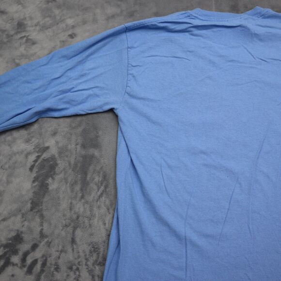 Gildan Shirt Mens M Blue Long Sleeve Graphic Print Activewear Pullover T Shirt - Picture 14 of 16
